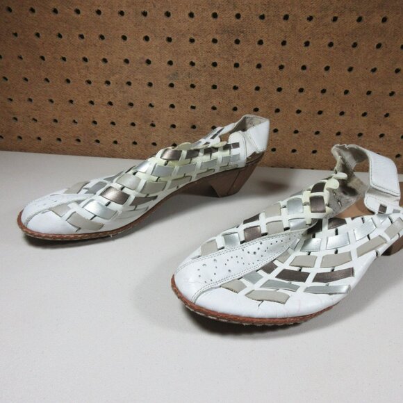 Reiker womens white gray silver Juliane wedge leather sandals 7.5 M 38 - Picture 3 of 10